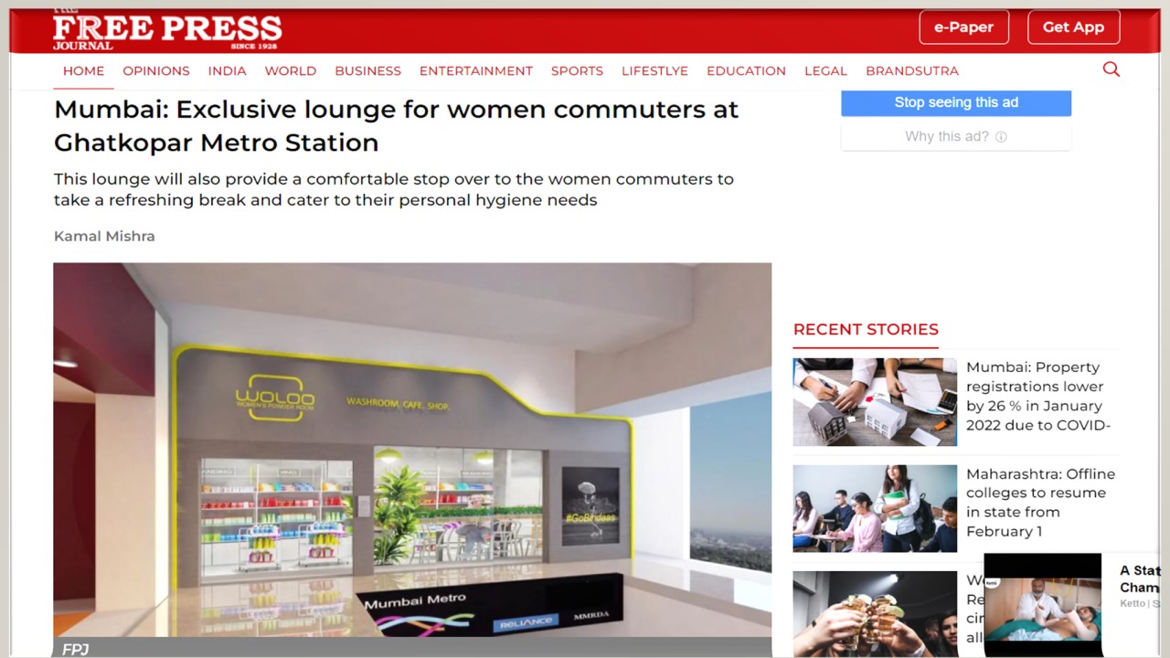 Exclusive lounge for women commuters at Ghatkopar Metro Station